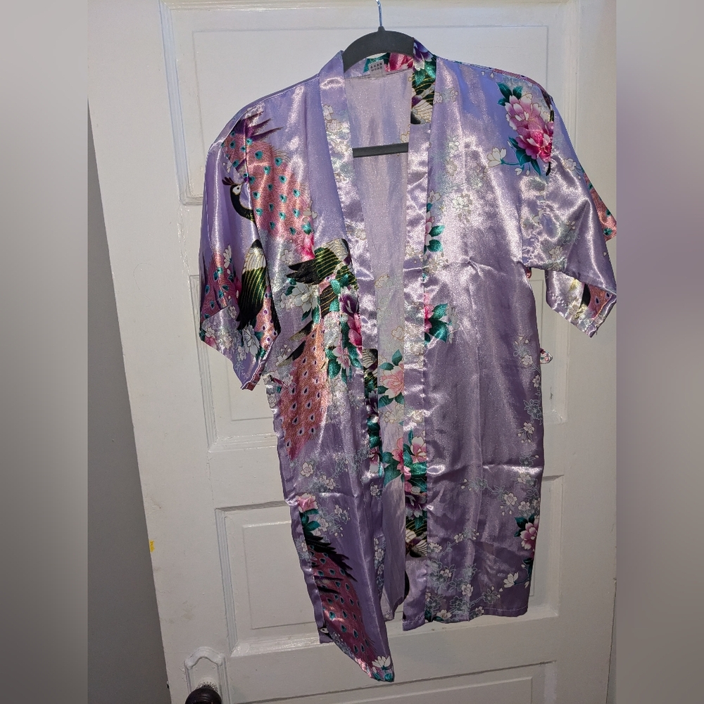 Silk robe top PJ rave cover up light purple